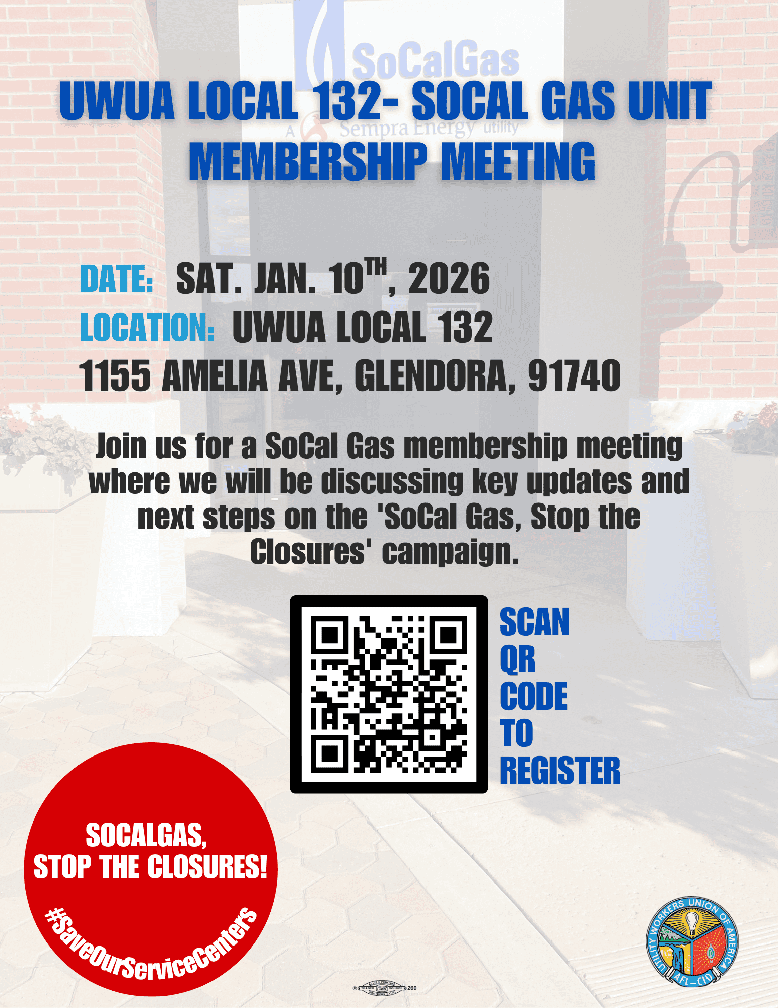 UWUA 132 SoCal Gas Membership Meeting Save the Date
